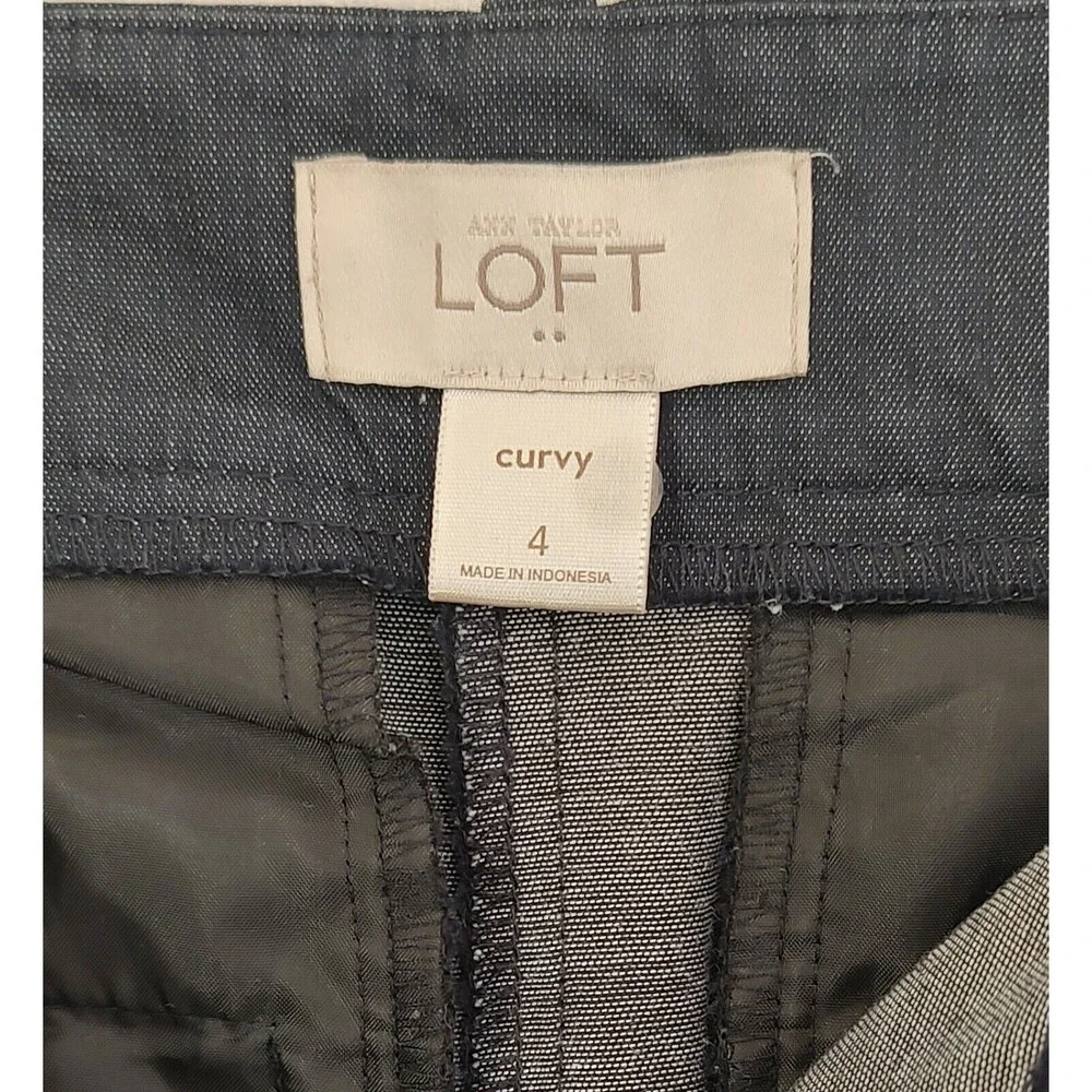 Ann Taylor Loft Curvy Fit Ankle Mid Rise Pants Size 4 Dark Navy Chambray Stretch